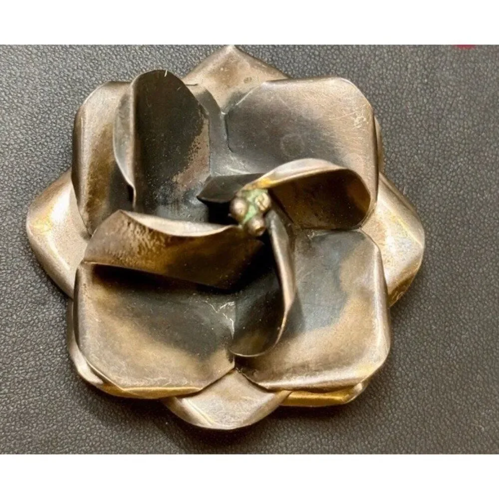 Vintage 3D Sterling Silver Rose Petals Bud Pin Brooch Taxco Mexico 24.85 g